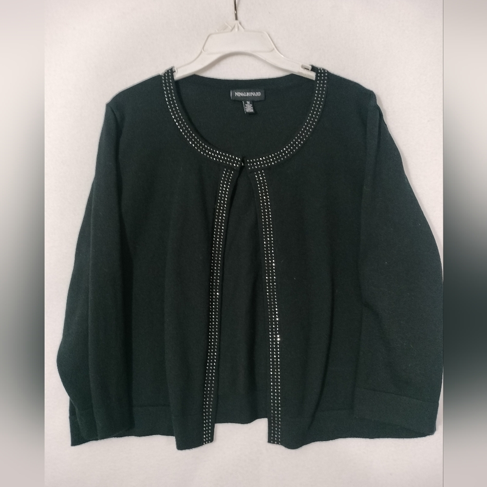 Nina Leonard Black Cardigan with Studded Detail